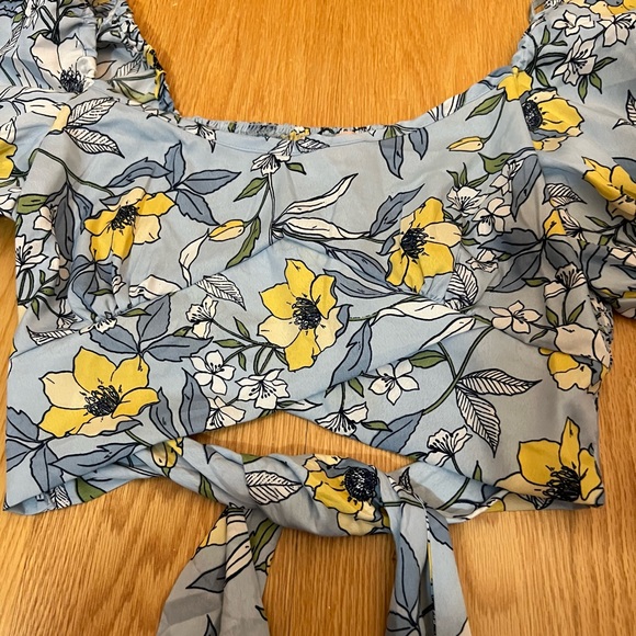 Puffy Sleeved Crop Top With Tie in Back - Picture 6 of 9